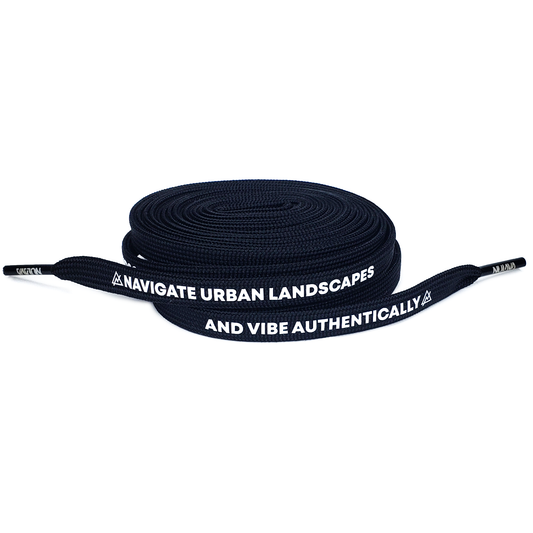 Nulava Silicone Printed "Navigate Urban Landscapes And Vibe Authentically"  Black Flat SHOELACES