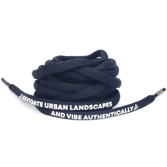 Nulava Silicone Printed "Navigate Urban Landscapes And Vibe Authentically" Black Oval SHOELACES