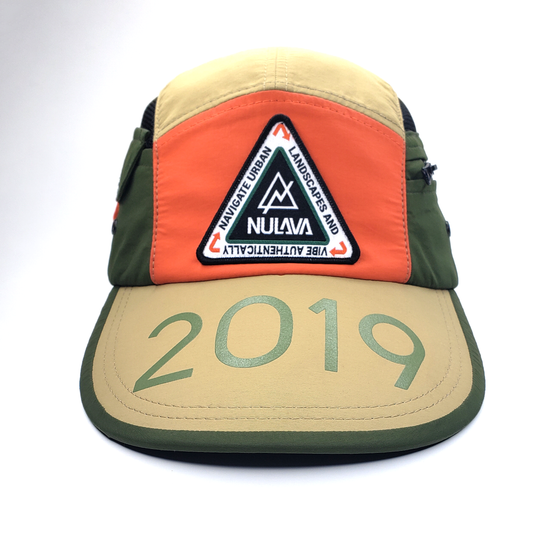 Nulava 5-Panel Long Bill Camp Cap – Khaki/Orange/Green 2019 Edition