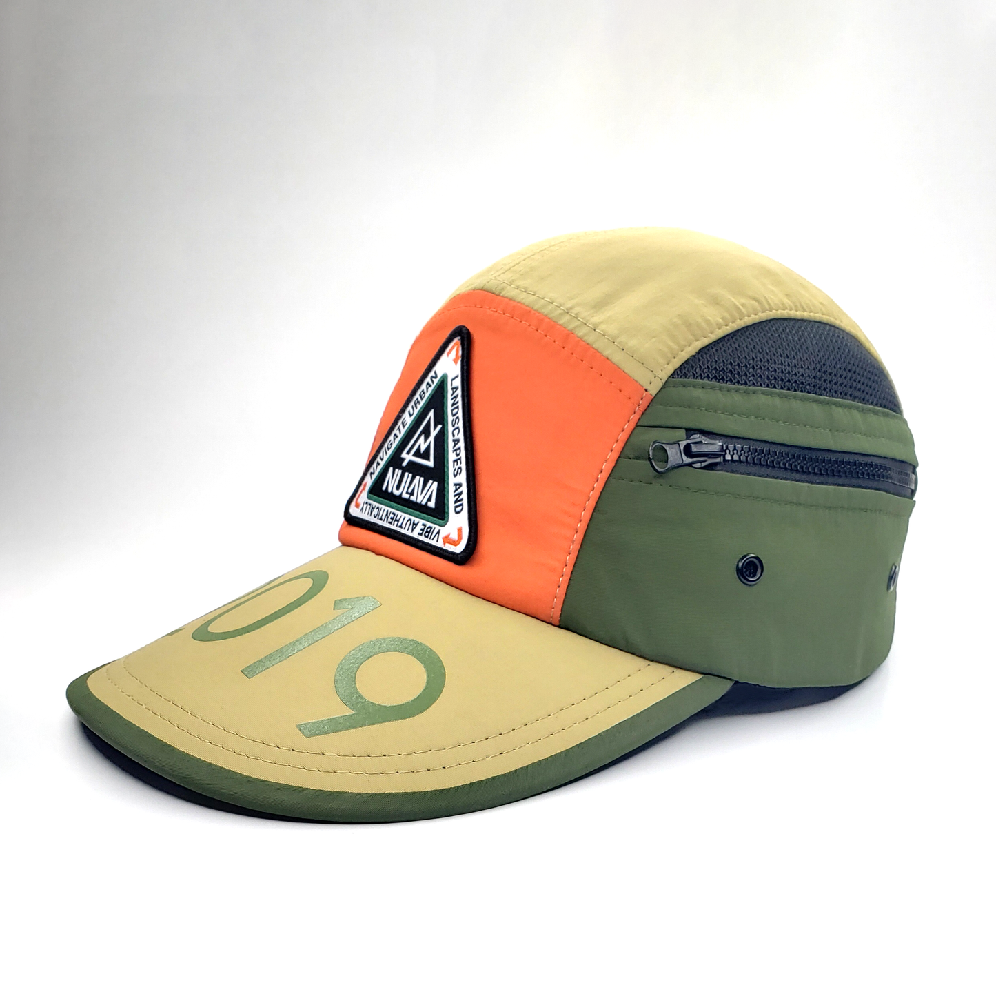 Nulava 5-Panel Long Bill Camp Cap – Khaki/Orange/Green 2019 Edition