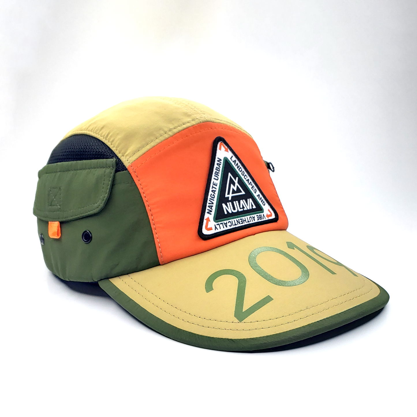 Nulava 5-Panel Long Bill Camp Cap – Khaki/Orange/Green 2019 Edition