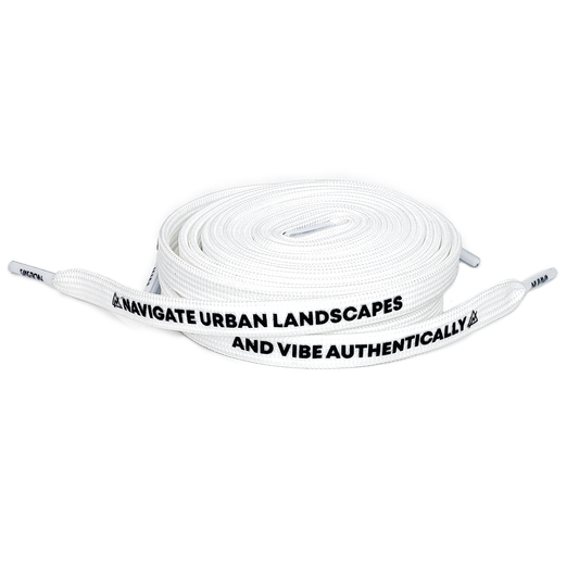 Nulava Silicone Printed "Navigate Urban Landscapes And Vibe Authentically"  White Flat SHOELACES