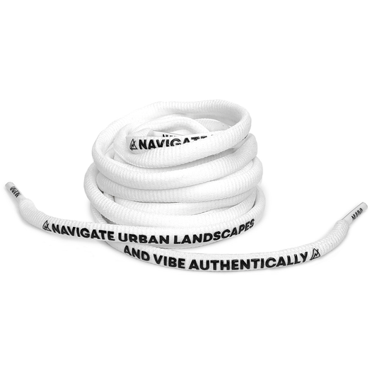 Nulava Silicone Printed "Navigate Urban Landscapes And Vibe Authentically" White Oval SHOELACES